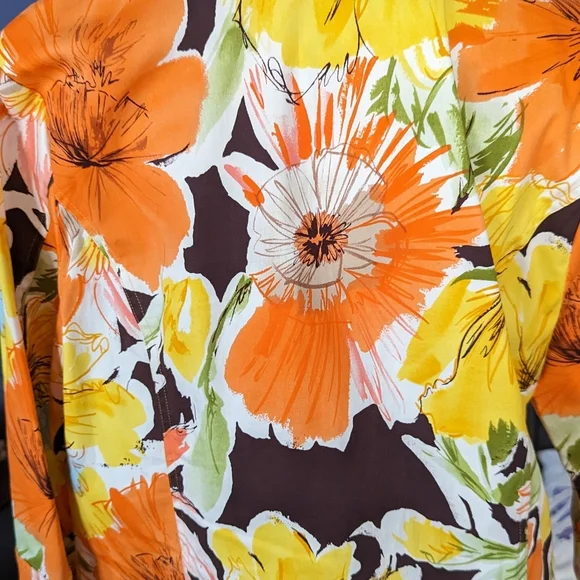 Coldwater Creek 16 Jacket Vibrant Orange Yellow Floral - Picture 6 of 12
